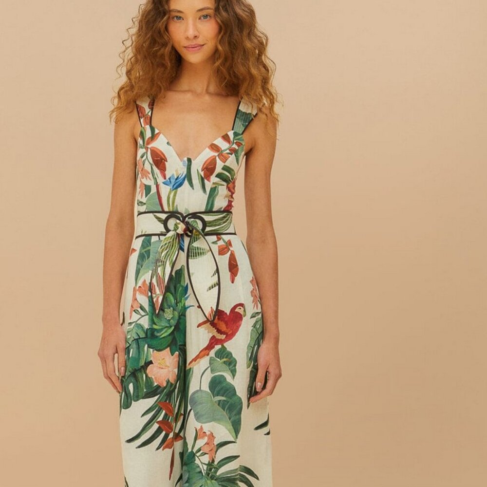 Farm Rio Off-White Macaw Fiesta Jumpsuit  - Size L